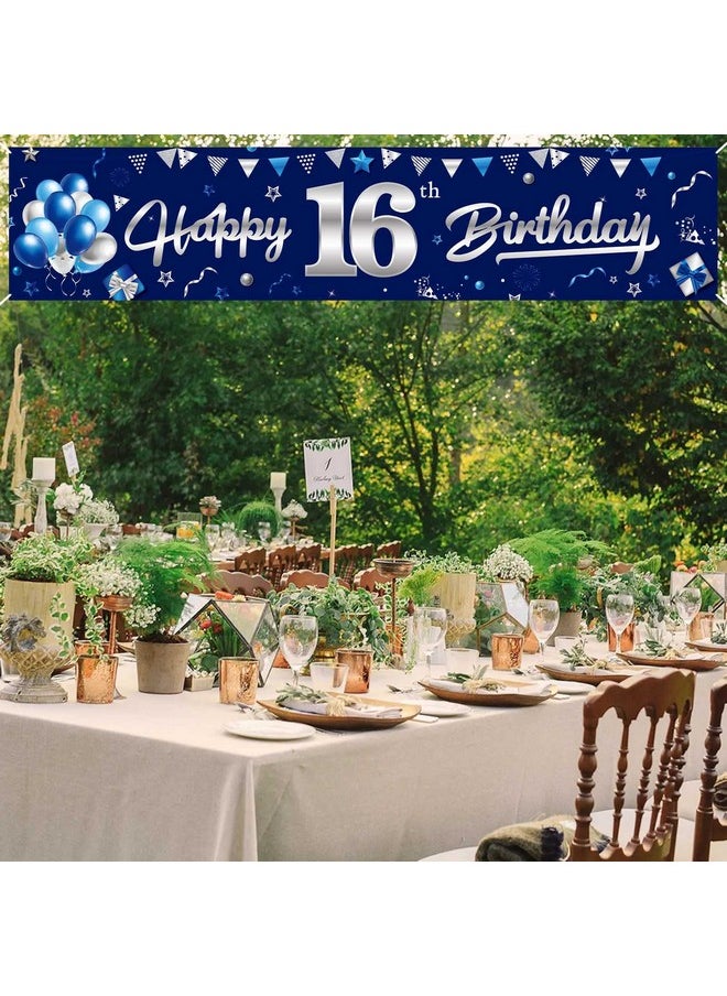 Lnlofen Lnlofen Blue Silve 16th Birthday Banner Decorations, Happy 16 Birthday Yard Banner Sign for Boys, Sweet 16 Year Old Birthday Background Décor for Indoor Outdoor  - Image 5