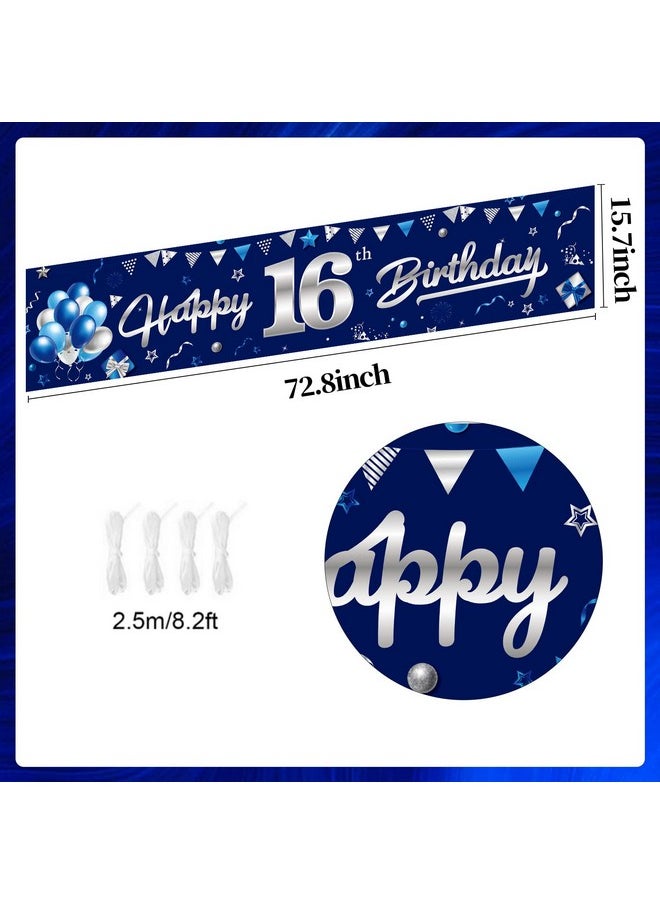 Lnlofen Lnlofen Blue Silve 16th Birthday Banner Decorations, Happy 16 Birthday Yard Banner Sign for Boys, Sweet 16 Year Old Birthday Background Décor for Indoor Outdoor  - Image 2