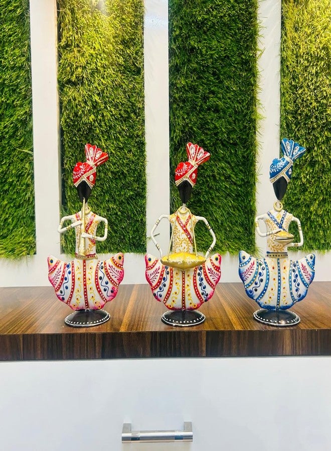 PEDEX Metal Rajasthani Sardar Musicians Set of 3 Showpiece, Table Decorative Items, Decorative Items for Home, Antique Gift Items, Vintage Showpiece, Home Decoration Items (Each Size 5X9 Inch) - Image 3