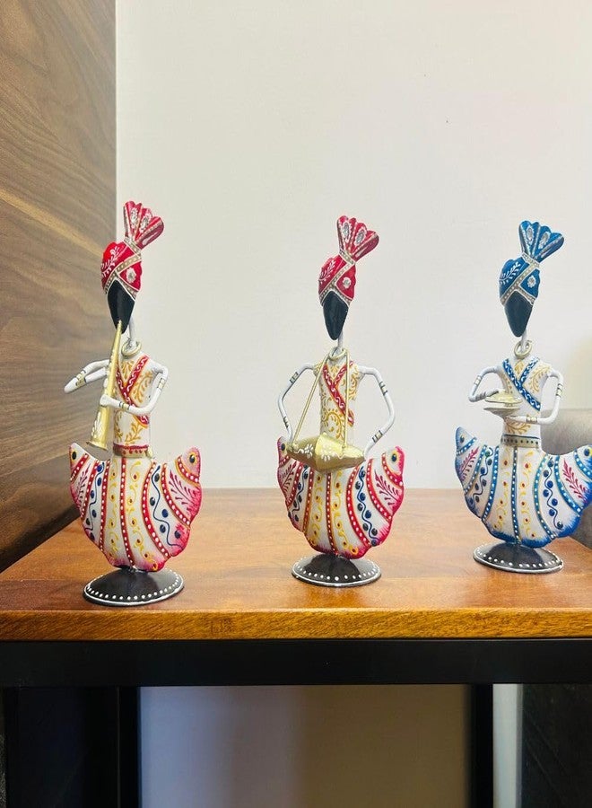 PEDEX Metal Rajasthani Sardar Musicians Set of 3 Showpiece, Table Decorative Items, Decorative Items for Home, Antique Gift Items, Vintage Showpiece, Home Decoration Items (Each Size 5X9 Inch) - Image 1