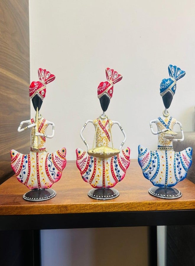 PEDEX Metal Rajasthani Sardar Musicians Set of 3 Showpiece, Table Decorative Items, Decorative Items for Home, Antique Gift Items, Vintage Showpiece, Home Decoration Items (Each Size 5X9 Inch) - Image 2