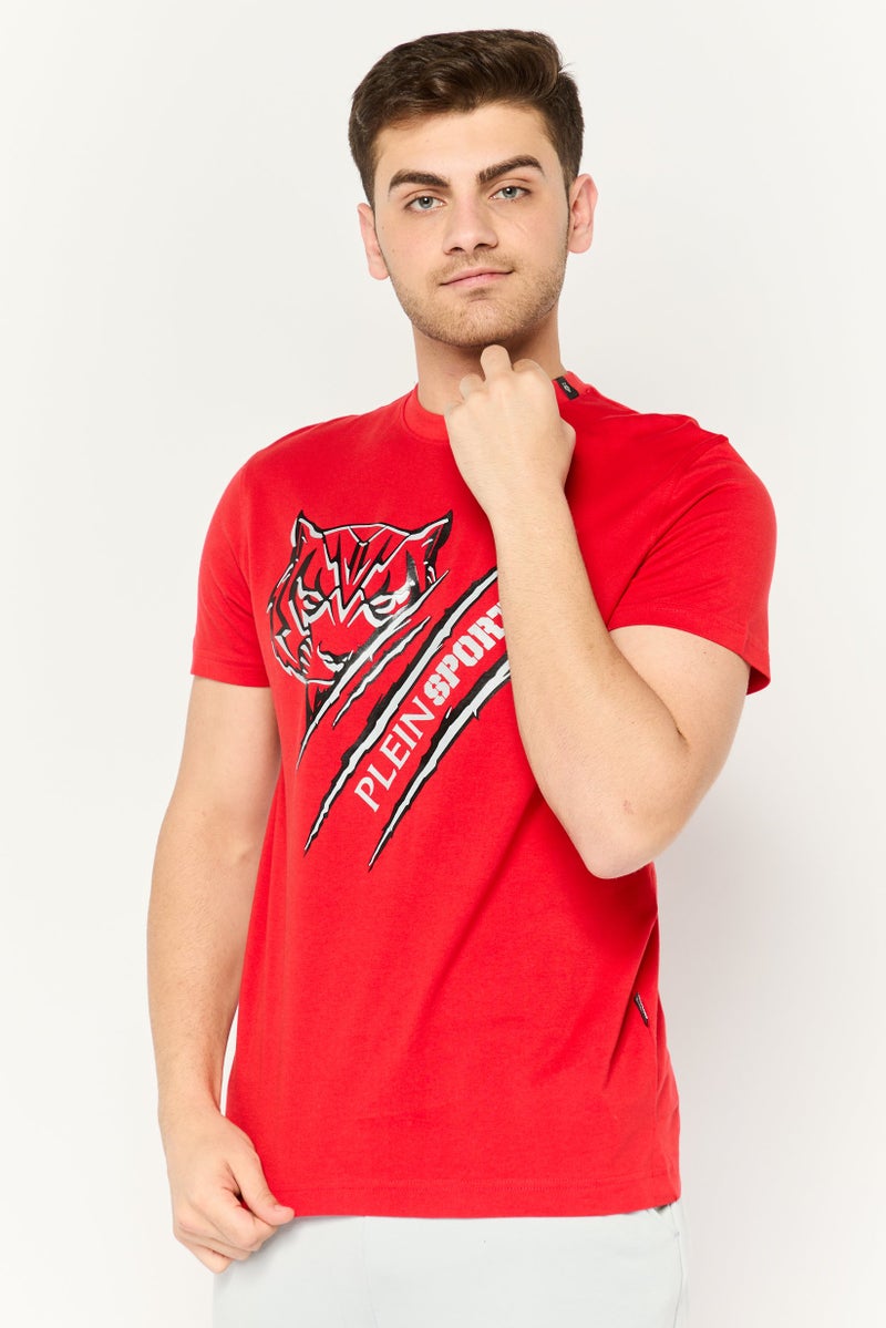 Plein Sport Men Sportswear Fit Short Sleeve Outdoor T-Shirt, Red  - Image 1