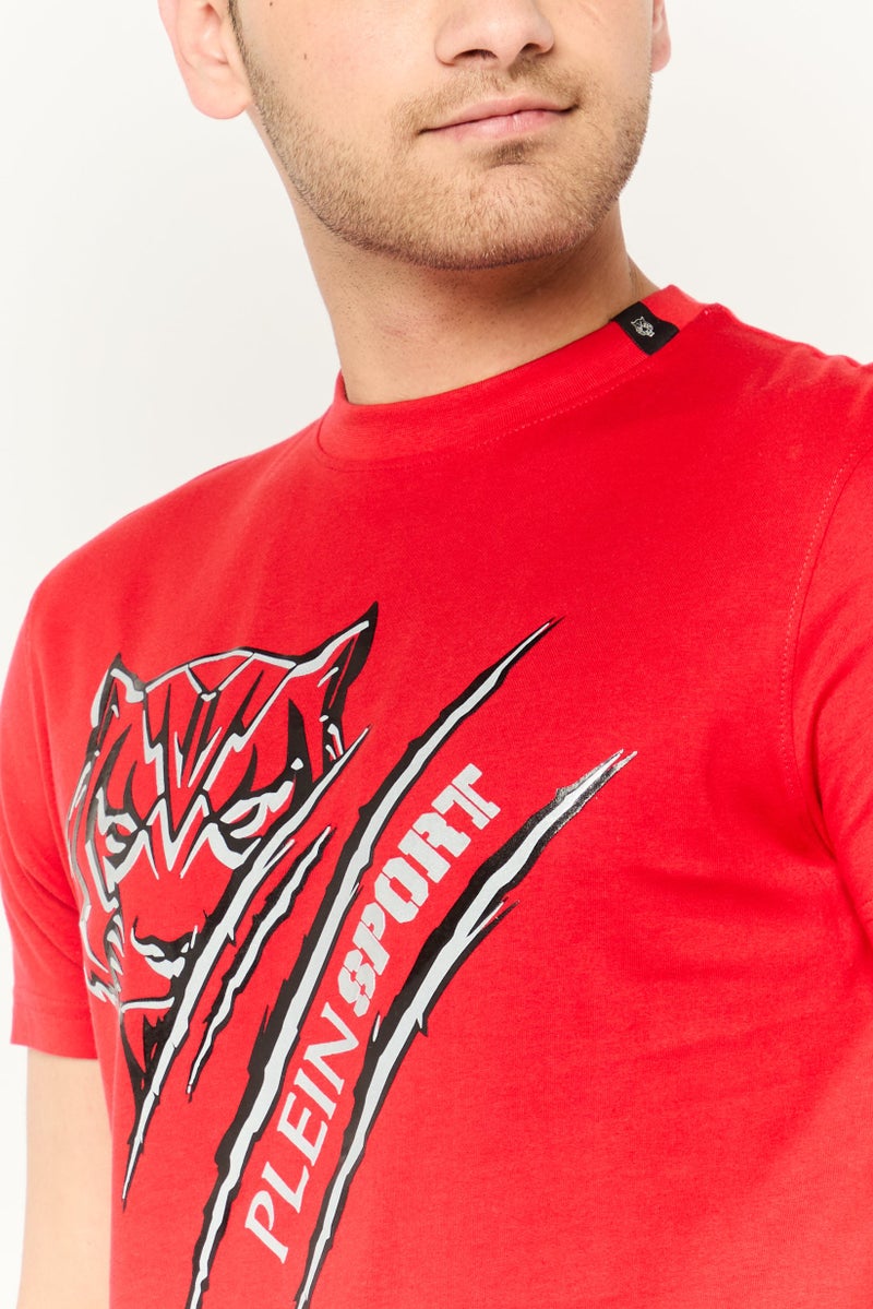 Plein Sport Men Sportswear Fit Short Sleeve Outdoor T-Shirt, Red  - Image 3
