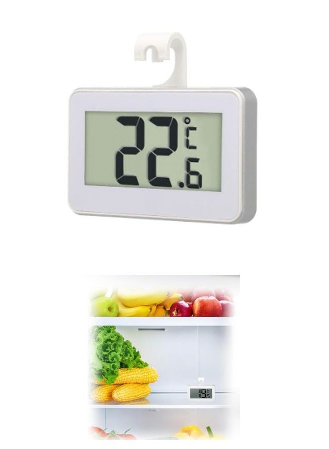 EHOME مقياس حرارة الثلاجة الصغيرة من إي هوم، جهاز مراقبة درجة حرارة الثلاجة والفريزر الرقمي مع خطاف وشاشة LCD كبيرة للاستخدام الداخلي/الخارجي (أبيض) - Image 1