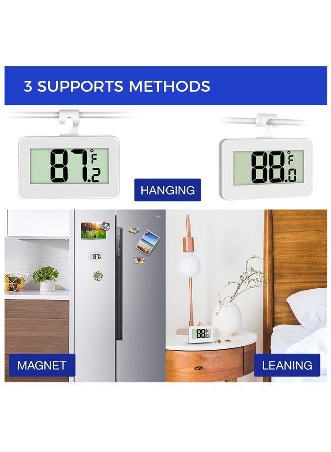 EHOME مقياس حرارة الثلاجة الصغيرة من إي هوم، جهاز مراقبة درجة حرارة الثلاجة والفريزر الرقمي مع خطاف وشاشة LCD كبيرة للاستخدام الداخلي/الخارجي (أبيض) - Image 5