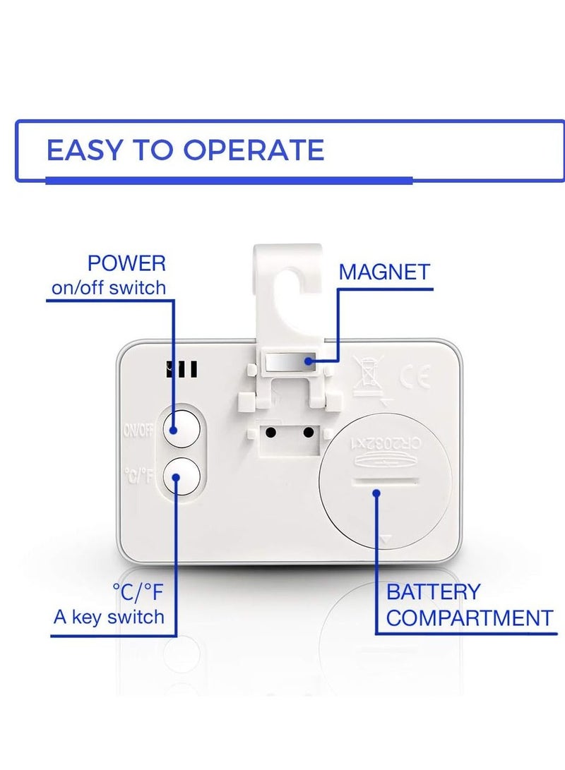 EHOME مقياس حرارة الثلاجة الصغيرة من إي هوم، جهاز مراقبة درجة حرارة الثلاجة والفريزر الرقمي مع خطاف وشاشة LCD كبيرة للاستخدام الداخلي/الخارجي (أبيض) - Image 4