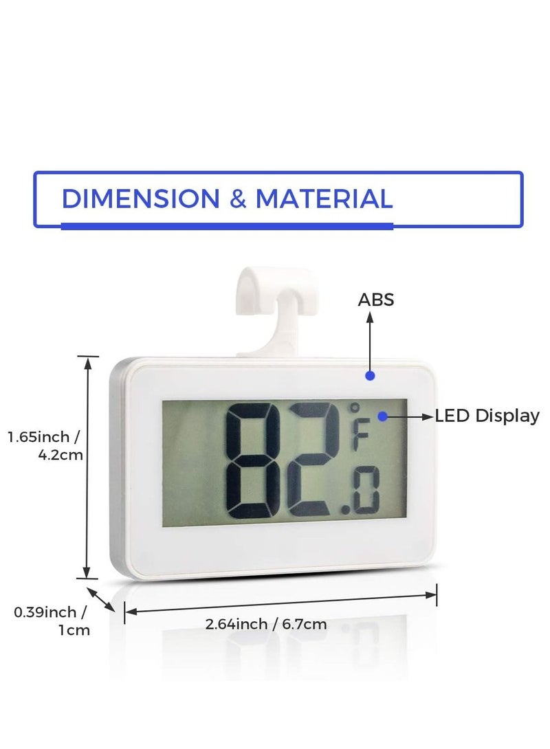 EHOME مقياس حرارة الثلاجة الصغيرة من إي هوم، جهاز مراقبة درجة حرارة الثلاجة والفريزر الرقمي مع خطاف وشاشة LCD كبيرة للاستخدام الداخلي/الخارجي (أبيض) - Image 2