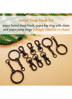 Oubaka 150Pcs Black Swivel Snap Hook Set Swivel Clasp Keychain Hook Lobster Clasp Split Key Rings With Chain And Jump Rings Bulk For Keychain Lanyard Jewelry Diy Crafts Supplies  - Image 2