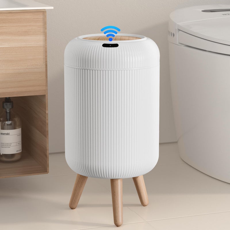 onlcuk Automatic Motion Sensor Bathroom Trash Can with Lid, 3 Gallon / 11L Touchless Trash Garbage Bin with Removable Legs for Kitchen, Bedroom, Office, Small Trash Cans Trashcan Wastebasket-White - Image 1
