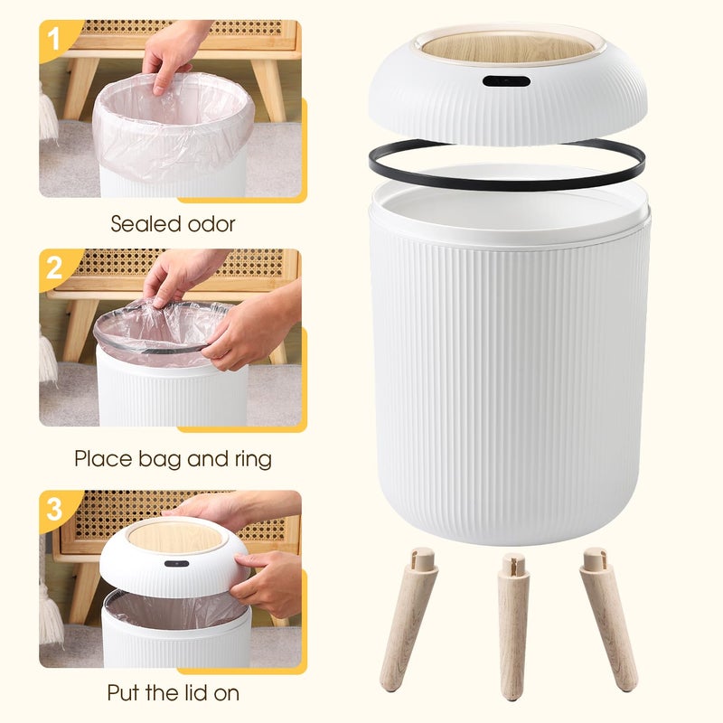onlcuk Automatic Motion Sensor Bathroom Trash Can with Lid, 3 Gallon / 11L Touchless Trash Garbage Bin with Removable Legs for Kitchen, Bedroom, Office, Small Trash Cans Trashcan Wastebasket-White - Image 5