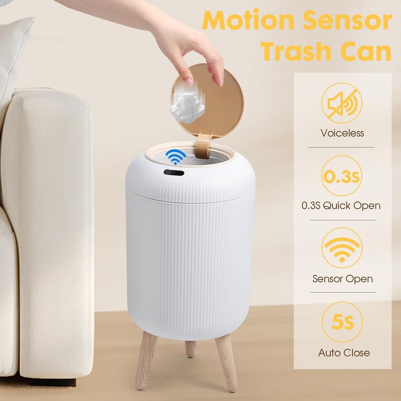 onlcuk Automatic Motion Sensor Bathroom Trash Can with Lid, 3 Gallon / 11L Touchless Trash Garbage Bin with Removable Legs for Kitchen, Bedroom, Office, Small Trash Cans Trashcan Wastebasket-White - Image 2