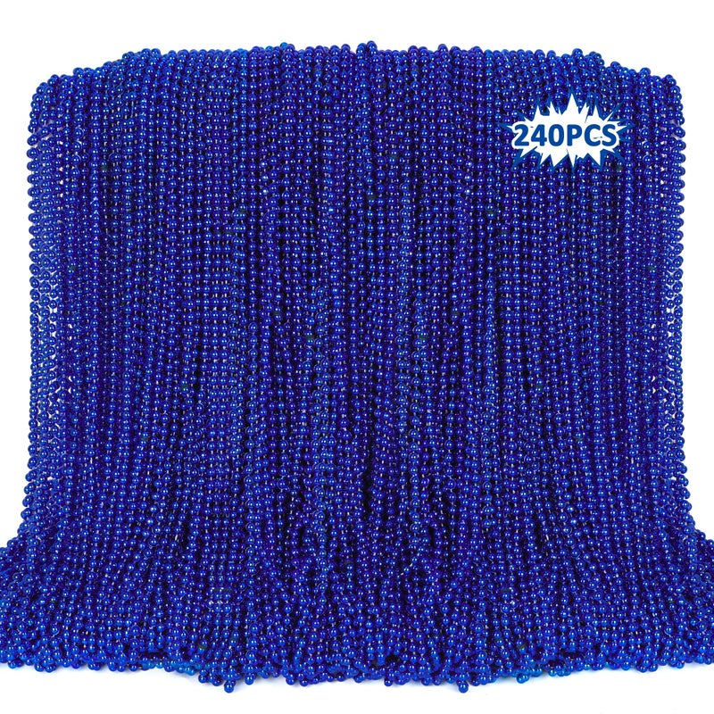 EOBOH 240PCS Beads Necklace Blue Beaded Necklaces Accessories 33 Mardi Gras 4th of July Necklace Costume Bulk Parade Throw Party Accessories for Patriotic Wedding Birthday Events Supplies Decorations - Image 3