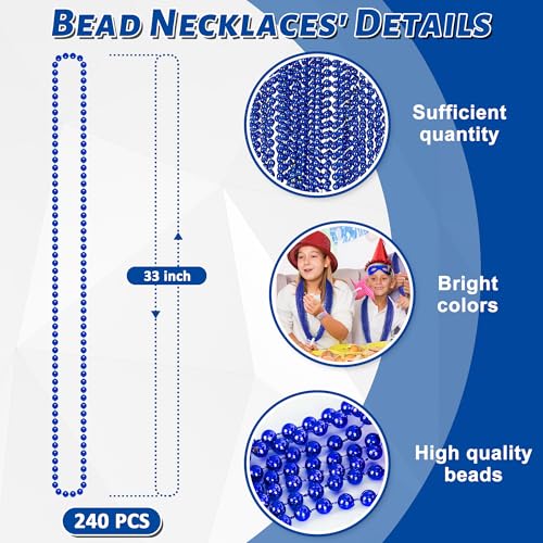 EOBOH 240PCS Beads Necklace Blue Beaded Necklaces Accessories 33 Mardi Gras 4th of July Necklace Costume Bulk Parade Throw Party Accessories for Patriotic Wedding Birthday Events Supplies Decorations - Image 5