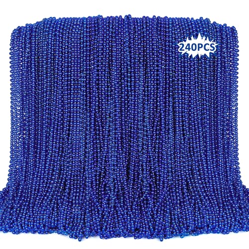 EOBOH 240PCS Beads Necklace Blue Beaded Necklaces Accessories 33 Mardi Gras 4th of July Necklace Costume Bulk Parade Throw Party Accessories for Patriotic Wedding Birthday Events Supplies Decorations - Image 1