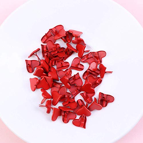 FRECI 50pcs Heart Shape Mini Brads Round Head Metal Brads Crafts Split Pins Paper Fasteners for Multicolor Scrapbooking Stamping DIY Tool - Red - Image 4