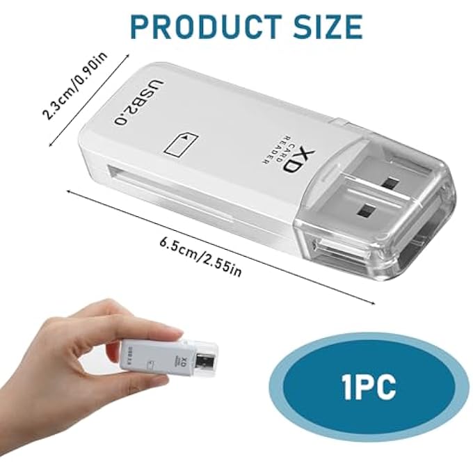 rayihni USB 2.0 XD MEMORY CARD READER 128GB PORTABLE COMPACT FLASH CARD ADAPTER UP TO 480MBS PLUG AND PLAY FAST EASY TO READ XD PICTURE FOR FUJI OLYMPUS CAMERAS, COMPATIBLE WITH WINDOWS MAC WHITE - Image 2