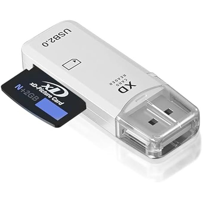 rayihni USB 2.0 XD MEMORY CARD READER 128GB PORTABLE COMPACT FLASH CARD ADAPTER UP TO 480MBS PLUG AND PLAY FAST EASY TO READ XD PICTURE FOR FUJI OLYMPUS CAMERAS, COMPATIBLE WITH WINDOWS MAC WHITE - Image 1