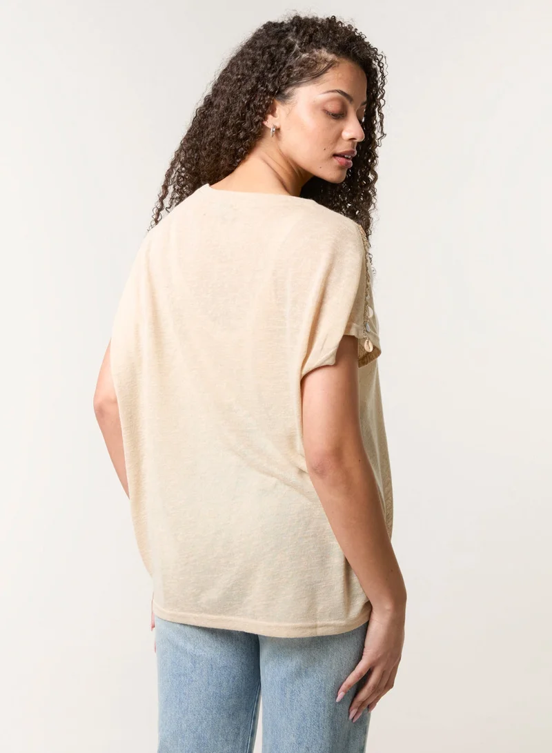 Blue Vanilla Shell Trim Oversized Top