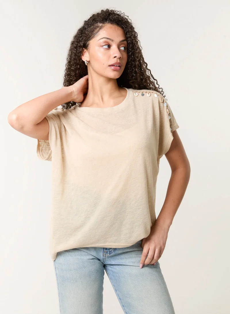 Blue Vanilla Shell Trim Oversized Top