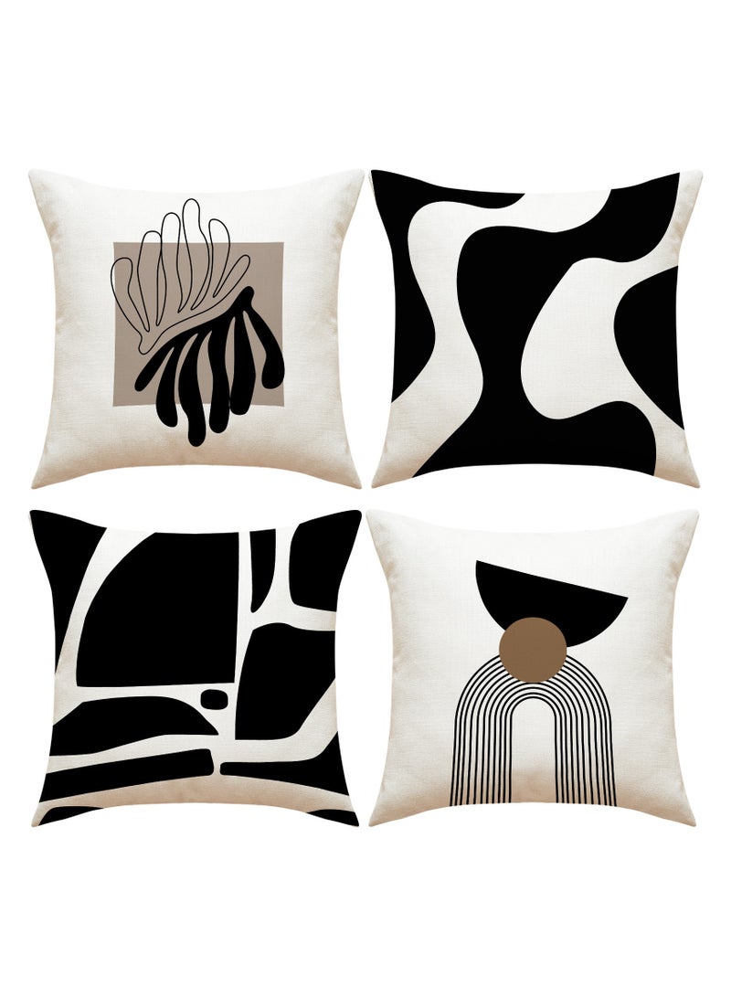 4Pcs Black u0026 White Geometric Print Pillow Covers, Home Decor Cushion Cases for Sofa, Office Nap Pillowcases - Image 1