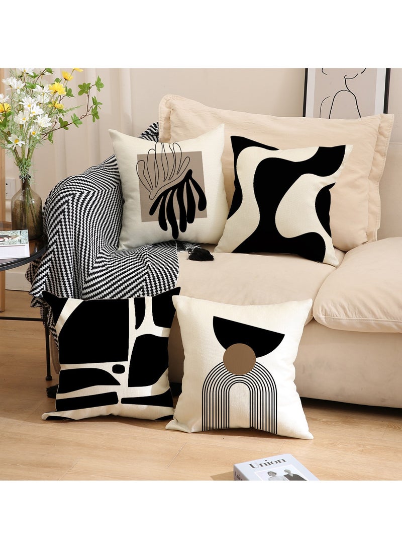 4Pcs Black u0026 White Geometric Print Pillow Covers, Home Decor Cushion Cases for Sofa, Office Nap Pillowcases - Image 2