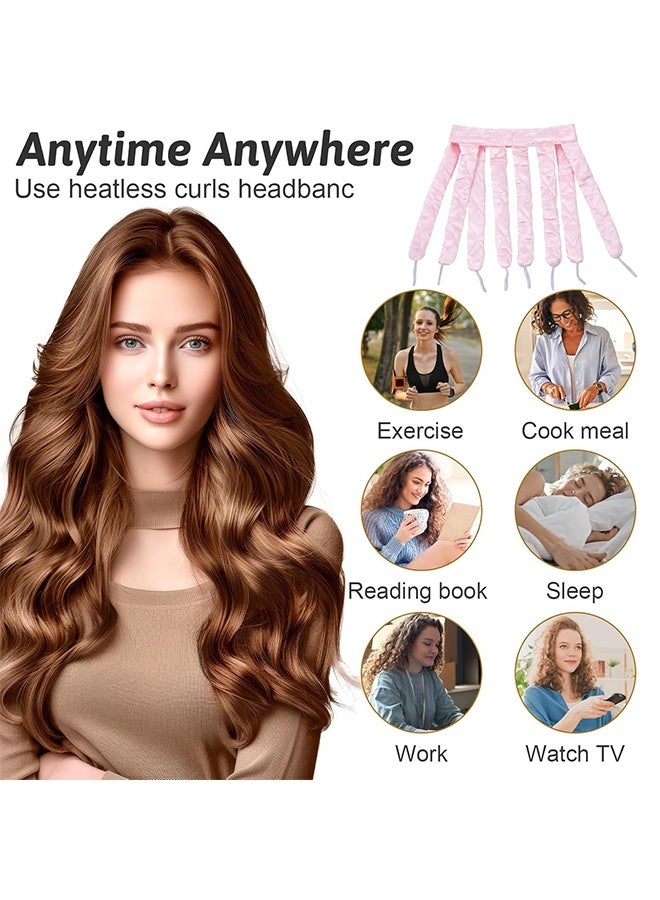 Pink Eight Claw Heatless Curling Headband, Removable Adjustable Overnight No Heat Hair Curler for Long Hair Women Gift - Image 4