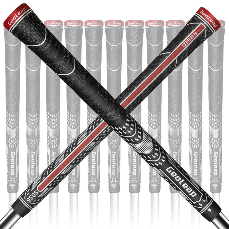 Geoleap ACER Golf Grips Set of 13 Back Rib Improved ControlMulti Compound Rubber And Cord Hybrid Golf Club Grips StandardMdisize 5 Colors Optional Midsize Black