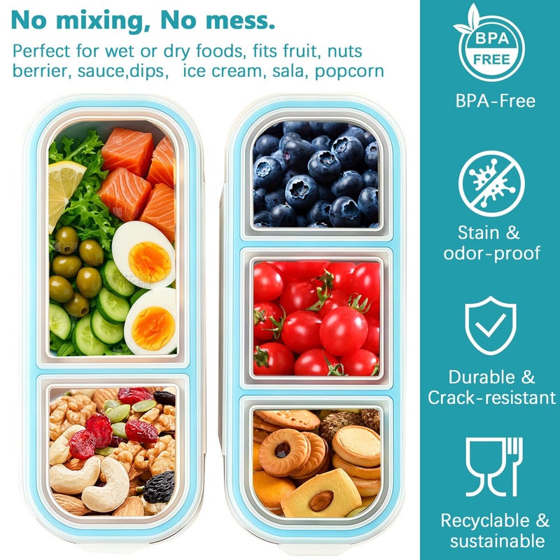 Besmall Snack Containers with Airtight Lids Reusable Stainless Steel 3-Compartment Metal Bento Lunch Box for Adults, Divided Food Storage Lunchable Meal Prep Containers, Snack Box with Spoon Sauce Jar - Image 3