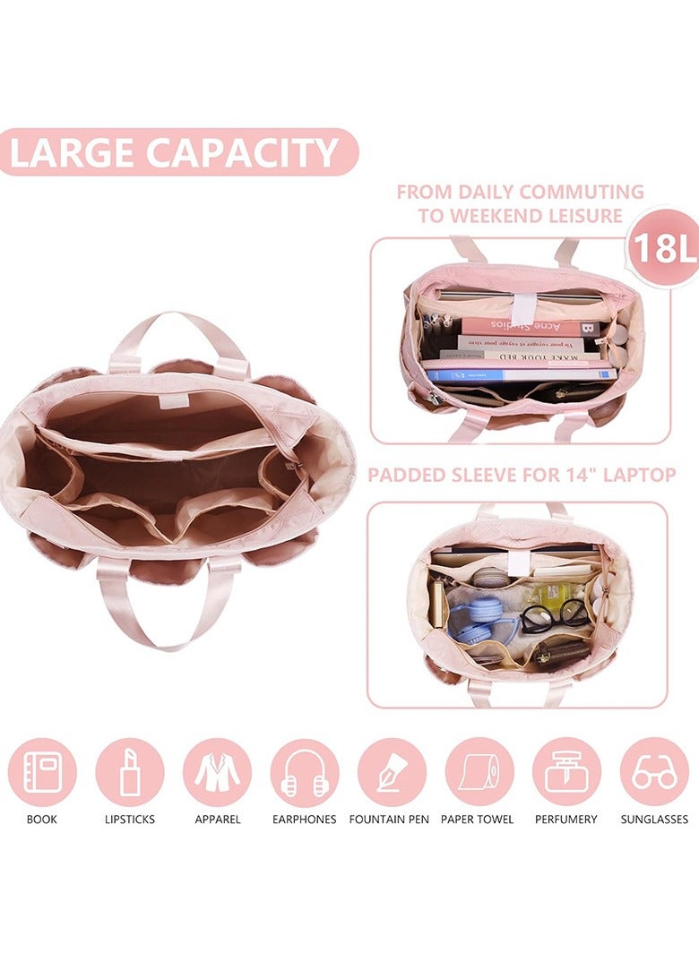 New women's hand-held tote bag with zipper, teacher handbag, clinical bag, nursing bag, travel weekend bag (lotus root color)  - Image 3