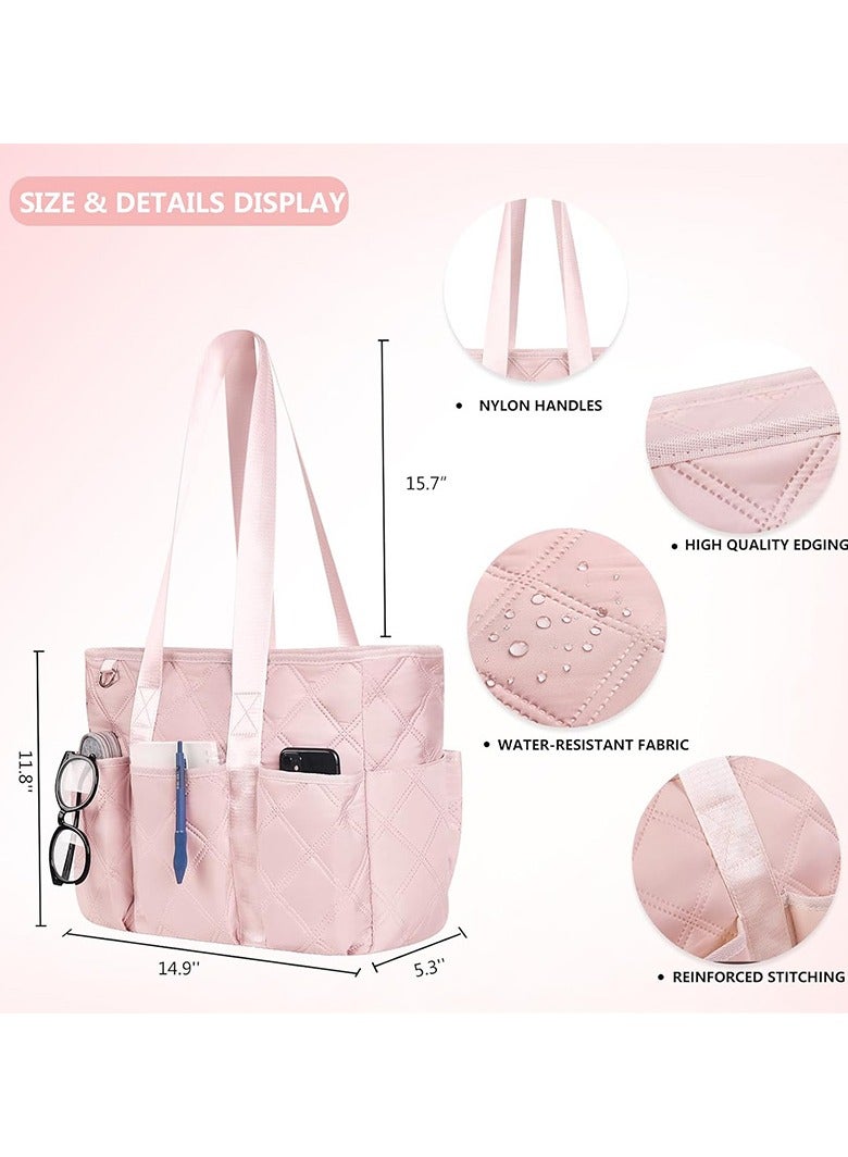 New women's hand-held tote bag with zipper, teacher handbag, clinical bag, nursing bag, travel weekend bag (lotus root color)  - Image 2