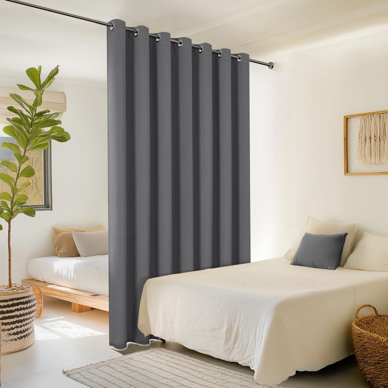 ChrisDowa Room Divider Curtain 96 Inches Long  Wide Blackout Sliding Door Curtain for Bedroom  Room Darkening Privacy Window Drape for Patio Door (1 Panel Set  Grey  100 x 96 Inch) - Image 2