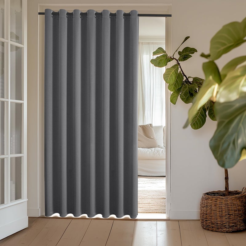 ChrisDowa Room Divider Curtain 96 Inches Long  Wide Blackout Sliding Door Curtain for Bedroom  Room Darkening Privacy Window Drape for Patio Door (1 Panel Set  Grey  100 x 96 Inch) - Image 1