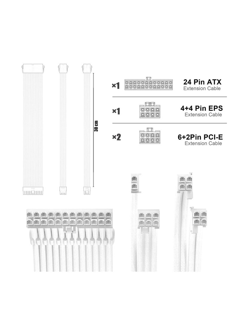XiuWoo PSU Cable Extension Kit for ATX Power Supply, 30cm 1x24Pin/1x8Pin(4+4) EPS/2x8Pin(6P+2P) PCI-E/PC Sleeved PC Building Set Modular Supply - Image 2