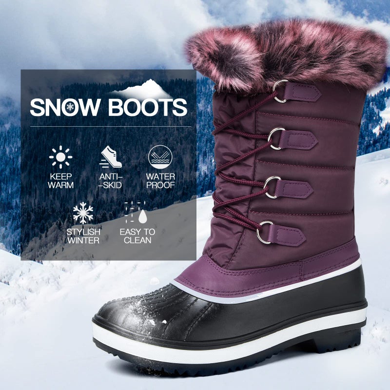mysoft Women's Waterproof Winter Boots, Warm Insulated Snow Boots for Outdoor Purple 7 - Image 3