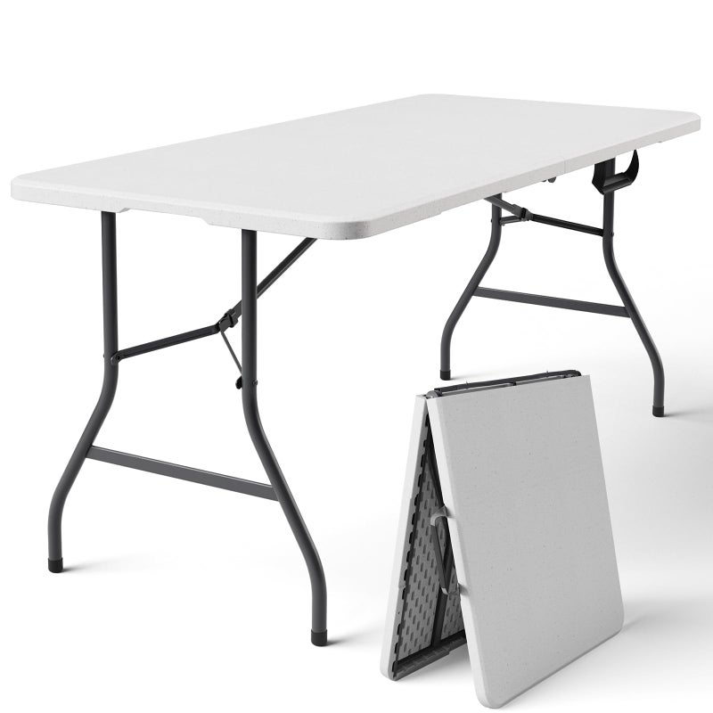 MAKE CHANGES Folding Table, 5FT Foldable Picnic Table with Carrying Handle, Heavy Duty Fold-in-Half Portable Table for Weddings, Camping, RV Travel, Parties, BBQs, and Indoor Use, Easy to Fold and Store, White - Image 1