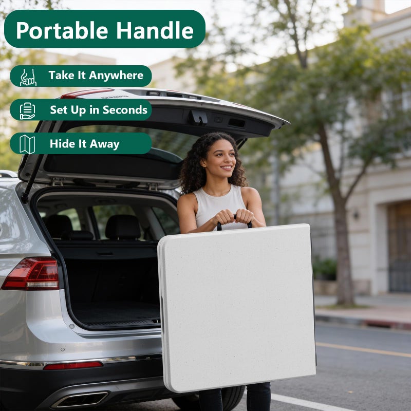 MAKE CHANGES Folding Table, 5FT Foldable Picnic Table with Carrying Handle, Heavy Duty Fold-in-Half Portable Table for Weddings, Camping, RV Travel, Parties, BBQs, and Indoor Use, Easy to Fold and Store, White - Image 4