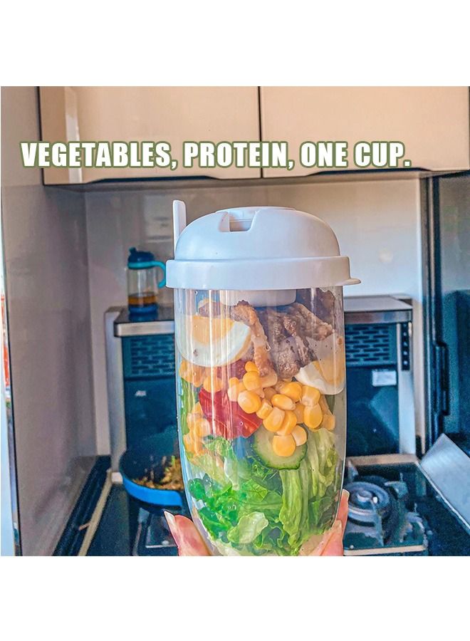 Salad Meal Shaker Cup, Portable Keep Fit PP Plastic Salad Cup with Fork and Dressing Holder, Fresh Vegetable Salad Container Holder (White)  - Image 4