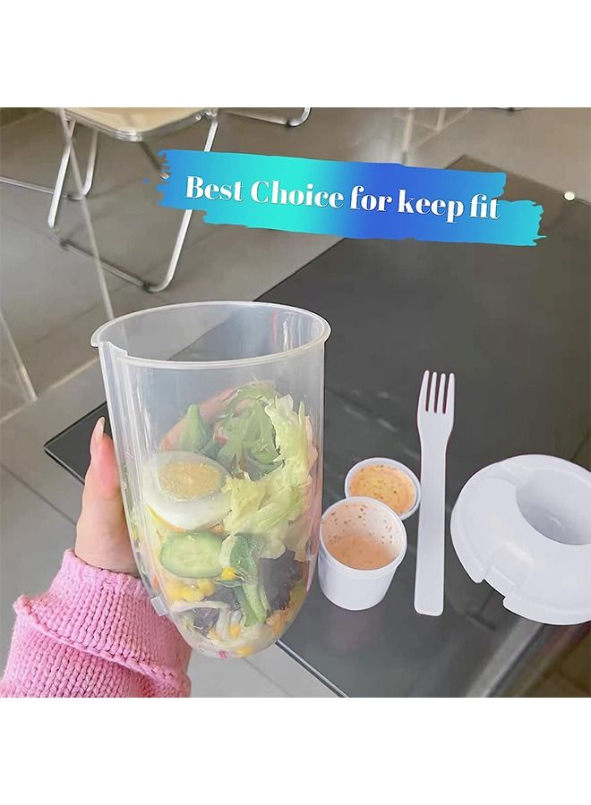 Salad Meal Shaker Cup, Portable Keep Fit PP Plastic Salad Cup with Fork and Dressing Holder, Fresh Vegetable Salad Container Holder (White)  - Image 3