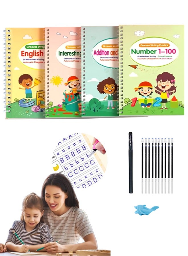 Generic 4Pcs Workbook, Handwriting Copybook, Reusable Practice Book With Easy Grip Pen and Refill, Educational Learning Toys Suitable for Children To Practice Letters, Numbers, Graphics  - Image 1