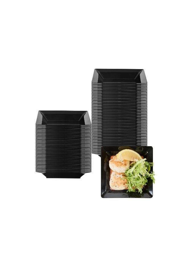 Restaurantware 4.3 x 4.3 Inch Appetizer Plates, 100 Disposable Square Plastic Plates - Durable, Stylish, Black Plastic Hors D'oeuvre Serving Plates, For Desserts Or Appetizers At Parties - Image 2