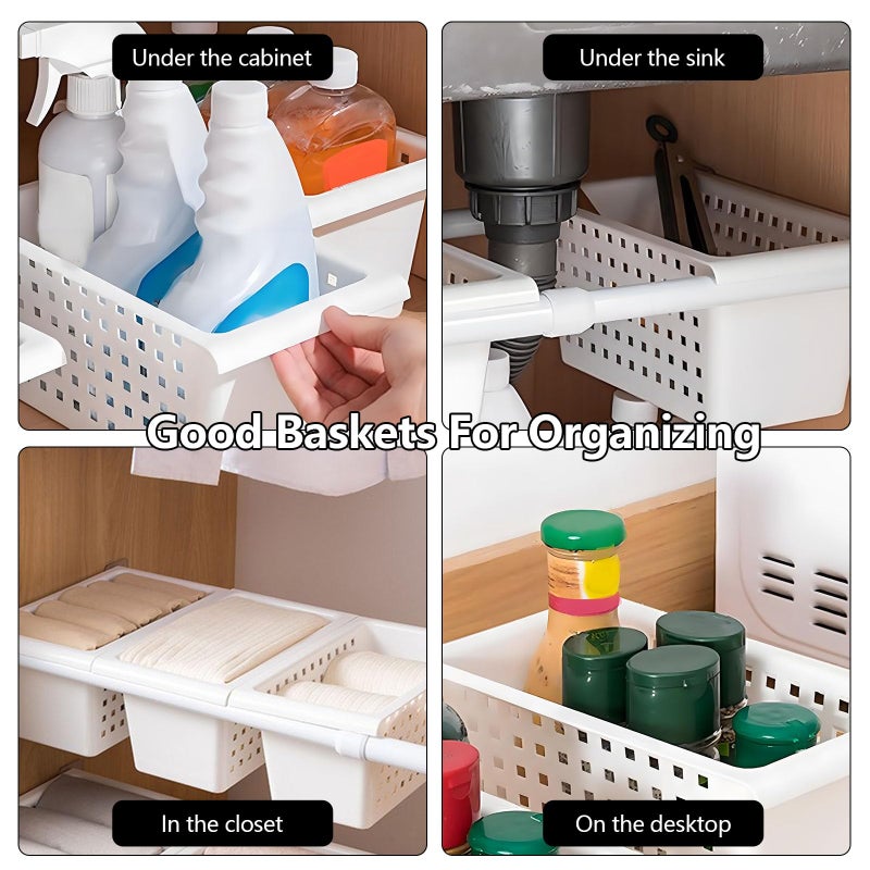 Gonetre Shelf Baskets Storage Basket for Expandable Rod Under Sink Organizer PP Plastic Hanging Basket for Closet Wardrobe Kitchen 30*16*8CM Storage supplies - Image 3