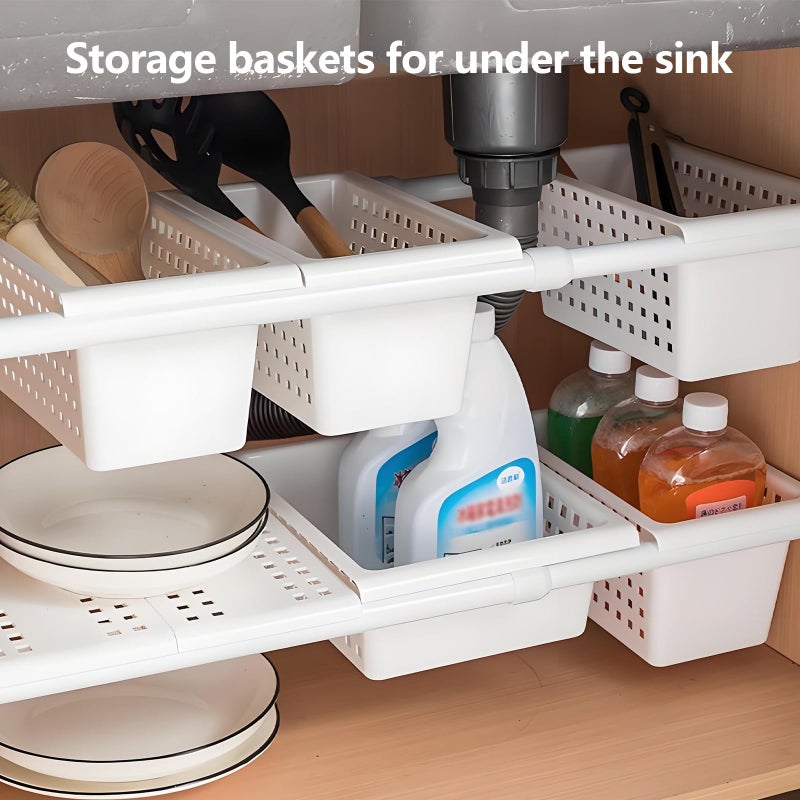 Gonetre Shelf Baskets Storage Basket for Expandable Rod Under Sink Organizer PP Plastic Hanging Basket for Closet Wardrobe Kitchen 30*16*8CM Storage supplies - Image 4