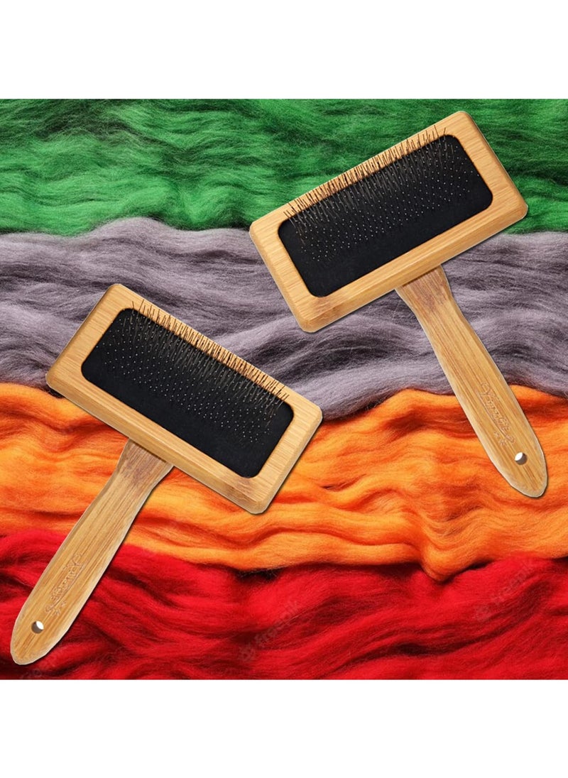 SYOSI - 2 PCS Hand Carders for Wool, Wool Carders Set Needle Felting Tools Solid Wood Handles Slicker Brush for Dogs Grooming , Carding Brushes Craft Tool Essentials for Needle Felting Wool - Image 1