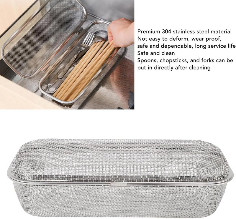 304 Stainless Steel Dishwasher Basket Dishwasher Silverware Basket Utensil for Spoons Forks Chopsticks with Mesh Structure (Large) - Image 5