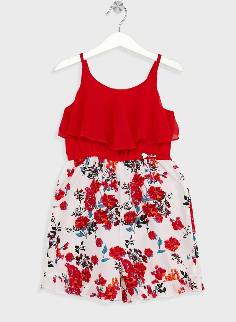 Nautinati Nauti Nati Girls Floral Printed Shoulder Straps Ruffles Playsuit Jumpsuit