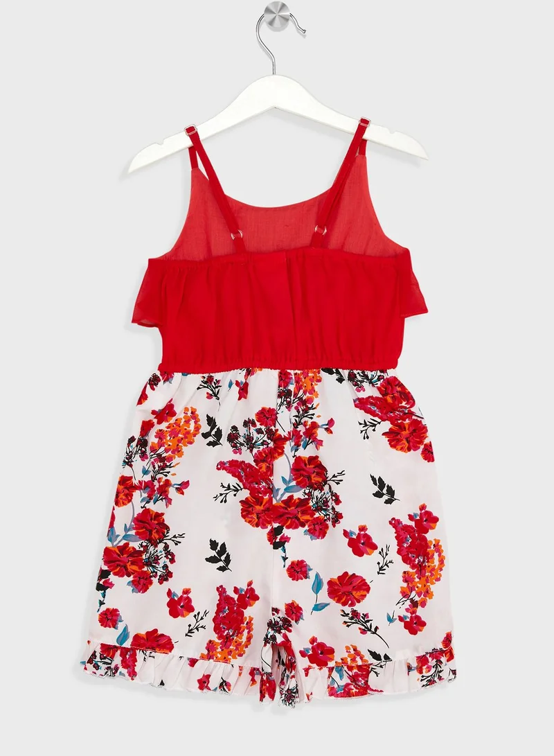 Nautinati Nauti Nati Girls Floral Printed Shoulder Straps Ruffles Playsuit Jumpsuit