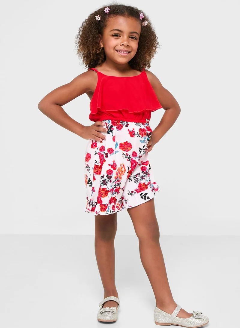 Nautinati Nauti Nati Girls Floral Printed Shoulder Straps Ruffles Playsuit Jumpsuit