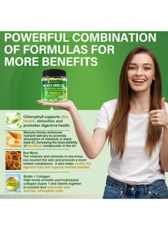 NEVISS NEVISS Black Seed Oil Gummies, Chlorophyll & Sea Moss Supplement 500mg, Biotin 500mcg with Hydrolyzed Collagen for Skin, Hair & Nails Health, Digestion, Joint, Organic Cold Pressed - High Absorption  - Image 4
