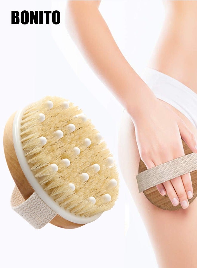 BONITO Body Scrub Dry Brush, Dry and Bath Body Brush, Exfoliating Brush with Soft Massage Nodules, Reduce Cellulite, Dry Brush for Cellulite and Lymphatic Drainage, Shower Brush Body Scrubber - Image 1