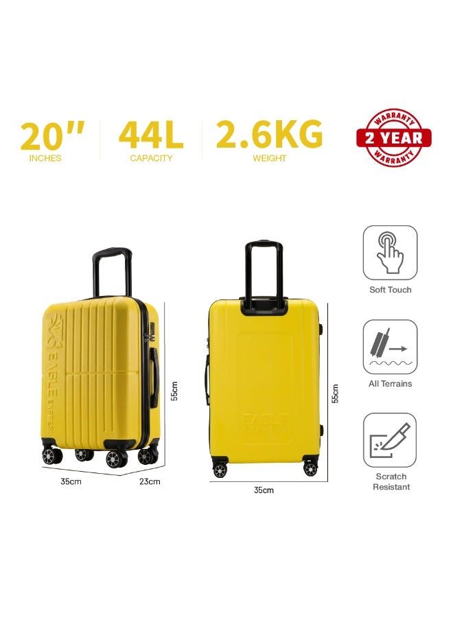 Eagle Express Aura 20 Inch Cabin Luggage Yellow, ABS Hard Shell Carry On Trolley Suitcase with Scratch Resistant Design, Silent Double Spinner Wheels, Anti-Theft Zipper, Soft Grip Handles and 2 Year Warranty - Image 3